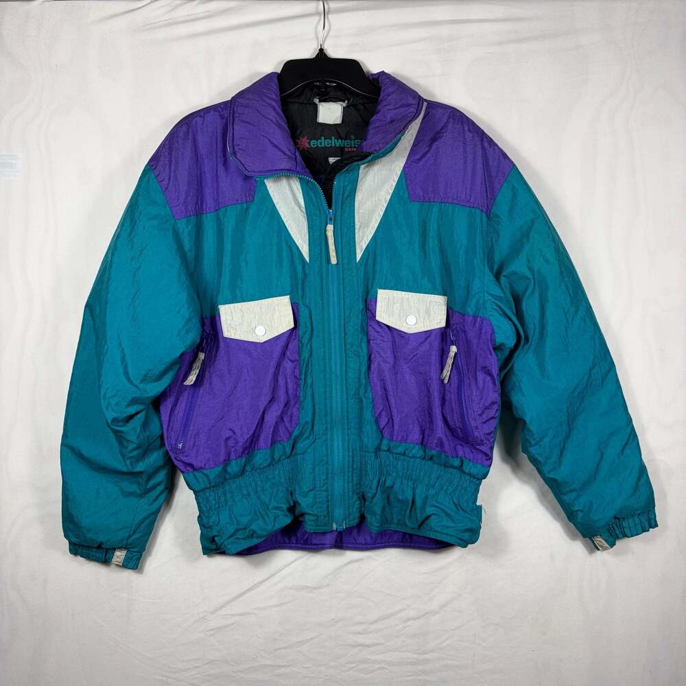 Vintage Edelweiss Skiwear Women's Colorblock Teal Purple Winter Ski Jacket Large